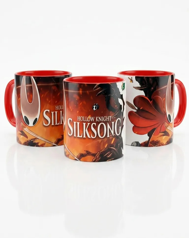 Taza Gamer Hollow Knight Silksong Cerámica Roja Colección Rojo Silksong